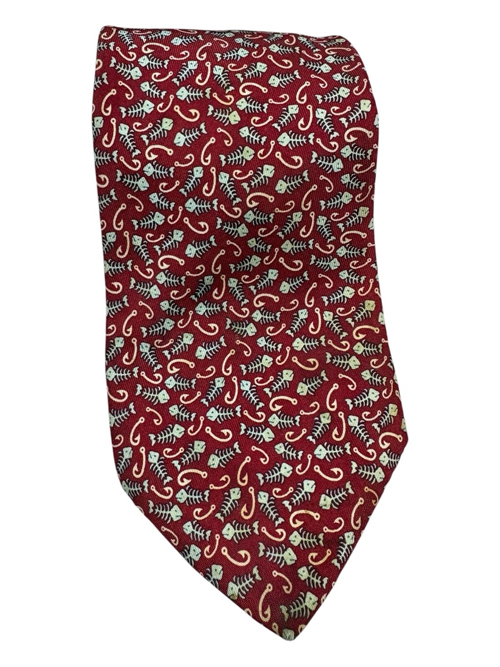 Vineyard Vines Handmade Silk Fish Bones Print Made in USA Red Coastal Novelty